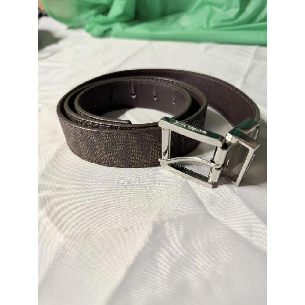 Michael Kors Brown MK‎ Logo Belt Silver Buckle Men’s Size ~40”